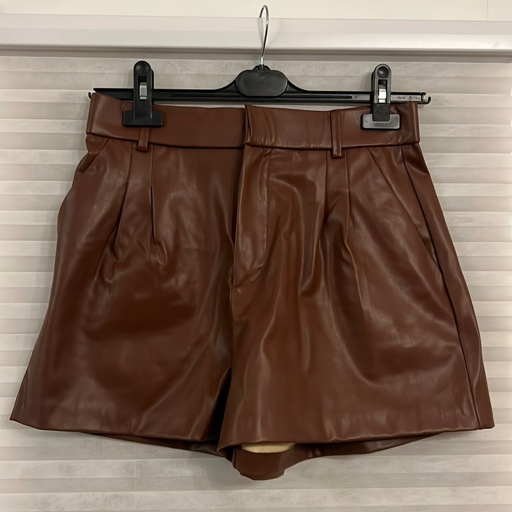 Brown faux leather dress shorts